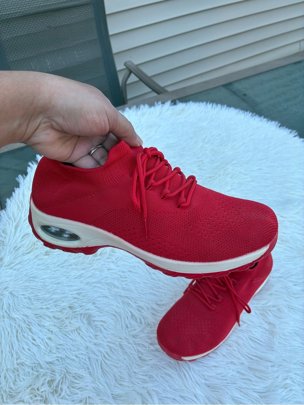 Red Women's Knit Lace-Up Slip-On Sneakers, size 8